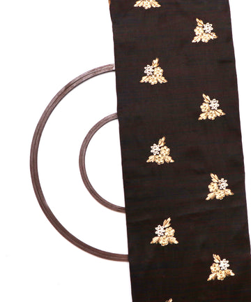 Black Maroon Zari Embroidery Malbari Raw Silk Fabric ( 1.20 )